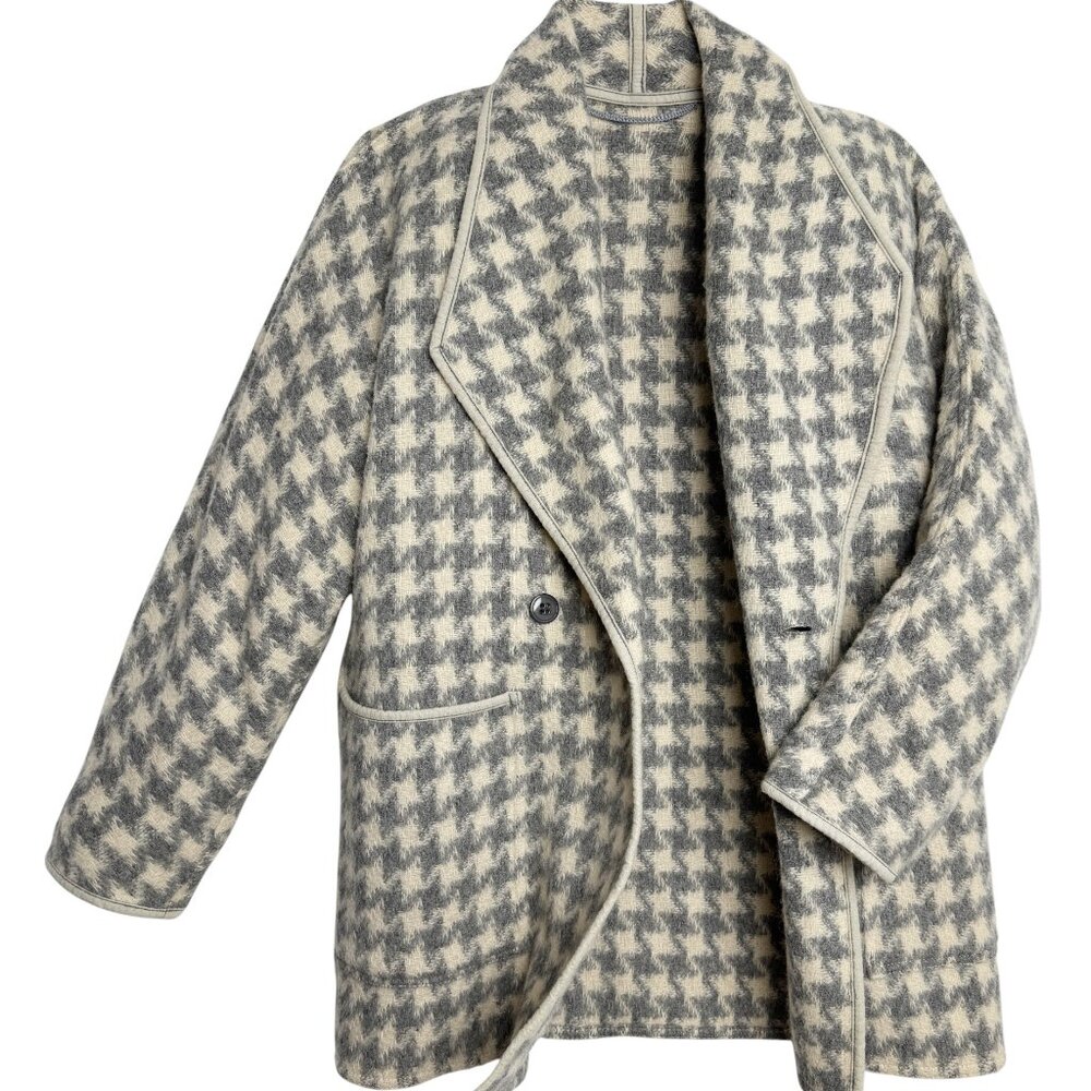 VNT WEILL PARIS HOUNDSTOOTH 100% WOOL COAT GRAY DOLMAN SLEEVE UPSCALE LARGE/XL